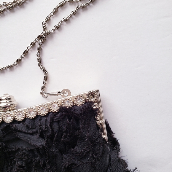 SALE JNB Black Metal Clutch Evening Purse - Picture 7 of 8